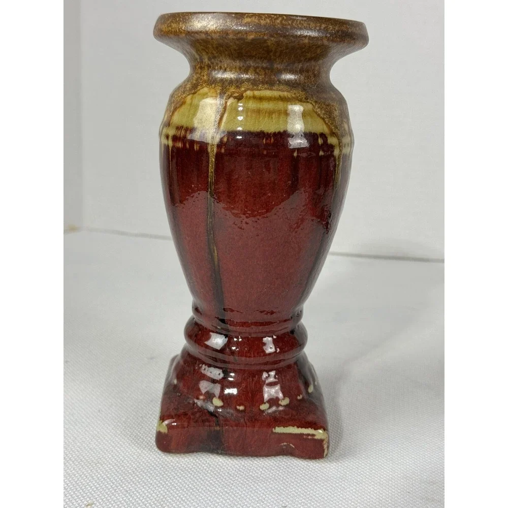 Greek Look Distressed Red Gold Ceramic Candleholder Vase Shape‎
